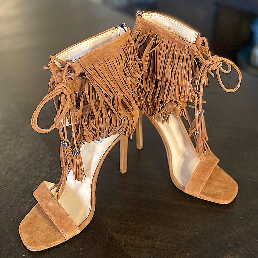 Steve Madden Chestnut Fringe Suede Heels
